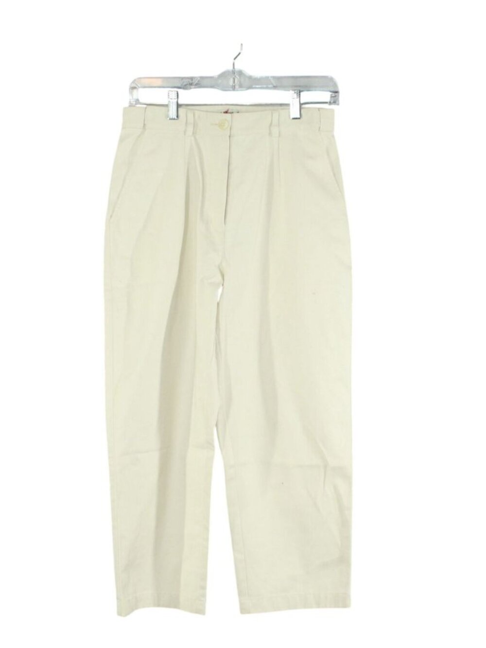 LL Bean Women's Pants Size 6 Cream Cotton Pleated Straight Leg Preppy Work